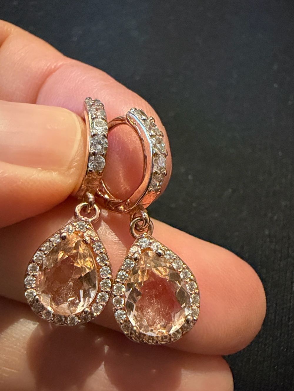 14K rose gold vermeil teardrop earrings with crystals